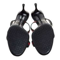 Pre Owned Gucci Black Leather And Web Canvas Buckle Detail Slide Sandals Size 41