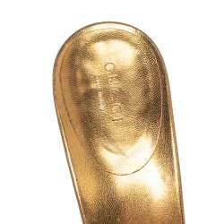 Pre Owned Gucci Metallic Gold Studded Leather Peep Toe Mule Sandals Size 41