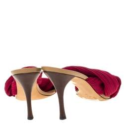 Pre Owned Gucci Pink Pleated Fabric Slide Sandals Size 41