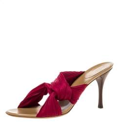 Pre Owned Gucci Pink Pleated Fabric Slide Sandals Size 41