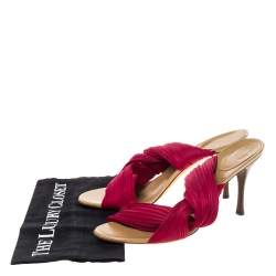 Pre Owned Gucci Pink Pleated Fabric Slide Sandals Size 41