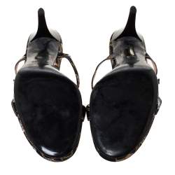 Pre Owned Gucci Black Chain Print Fabric Cross Strap Sandals Size 41