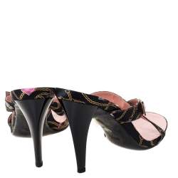 Pre Owned Gucci Black Chain Print Fabric Cross Strap Sandals Size 41