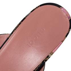 Pre Owned Gucci Black Chain Print Fabric Cross Strap Sandals Size 41