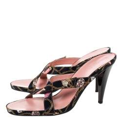 Pre Owned Gucci Black Chain Print Fabric Cross Strap Sandals Size 41
