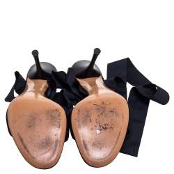 Pre Owned صندل غوتشى ملتف حول الكاحل مقدمة مفتوحة قماش غروغران أسود مقاس 41