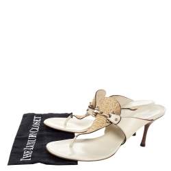 مملوكة مسبقًا صندل سلايد غوتشي ايكونبيت جلد ثعبان و جلد كريمي مقاس 41