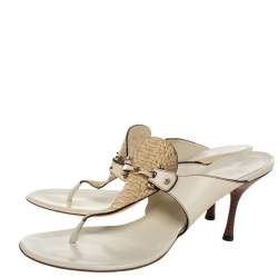 مملوكة مسبقًا صندل سلايد غوتشي ايكونبيت جلد ثعبان و جلد كر يمي مقاس 41