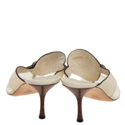 مملوكة مسبقًا صندل سلايد غوتشي ايكونبيت جلد ثعبان و جلد كريمي مقاس 41