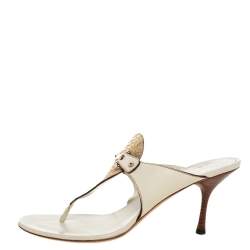 مملوكة مسبقًا صندل سلايد غوتشي ايكونبيت جلد ثعبان و جلد كريمي مقاس 41