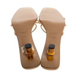 مملوكة مسبقًا Gucci Beige Leather Bamboo Heel Square Toe Slide Sandals Size 41