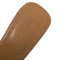 مملوكة مسبقًا Gucci Beige Leather Bamboo Heel Square Toe Slide Sandals Size 41