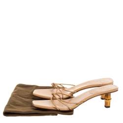 مملوكة مسبقًا Gucci Beige Leather Bamboo Heel Square Toe Slide Sandals Size 41