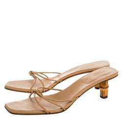 مملوكة مسبقًا Gucci Beige Leather Bamboo Heel Square Toe Slide Sandals Size 41