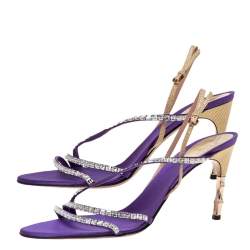مملوكة مسبقًا Gucci Purple Satin and Lizard Crystal Embellished Bamboo Heel Slingback Sandals Size 41