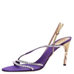 مملوكة مسبقًا Gucci Purple Satin and Lizard Crystal Embellished Bamboo Heel Slingback Sandals Size 41