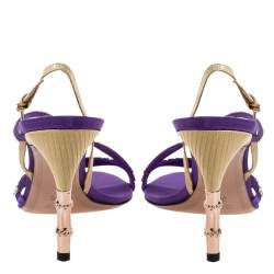 مملوكة مسبقًا Gucci Purple Satin and Lizard Crystal Embellished Bamboo Heel Slingback Sandals Size 41