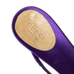 مملوكة مسبقًا Gucci Purple Satin and Lizard Crystal Embellished Bamboo Heel Slingback Sandals Size 41