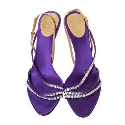 مملوكة مسبقًا Gucci Purple Satin and Lizard Crystal Embellished Bamboo Heel Slingback Sandals Size 41