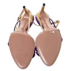 مملوكة مسبقًا Gucci Purple Satin and Lizard Crystal Embellished Bamboo Heel Slingback Sandals Size 41