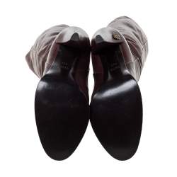 مملوكة مسبقًا حذاء بوت منتصف ساق غوتشي "إليزابيث" جلد بني مقاس 38