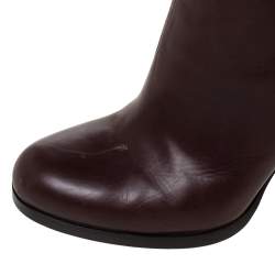 مملوكة مسبقًا حذاء بوت منتصف ساق غوتشي "إليزابيث" جلد بني مقاس 38