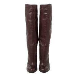 مملوكة مسبقًا حذاء بوت منتصف ساق غوتشي "إليزابيث" جلد بني مقاس 38