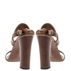 Pre Owned Gucci Brown Leather Horsebit Slingback Block Heel Sandals Size 40