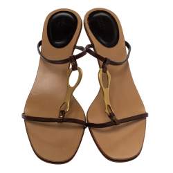 مملوكة مسبقًا Gucci Brown Leather T-Strap Sandals Size 40.5