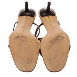 مملوكة مسبقًا Gucci Brown Leather T-Strap Sandals Size 40.5