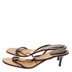 مملوكة مسبقًا Gucci Brown Leather T-Strap Sandals Size 40.5