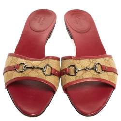 مملوكة مسبقًا Gucci Fuchsia/Beige GG Canvas and Leather Trim Horsebit Flats Size 40.5