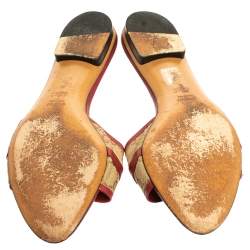 مملوكة مسبقًا Gucci Fuchsia/Beige GG Canvas and Leather Trim Horsebit Flats Size 40.5