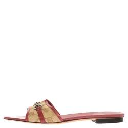 مملوكة مسبقًا Gucci Fuchsia/Beige GG Canvas and Leather Trim Horsebit Flats Size 40.5
