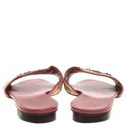 مملوكة مسبقًا Gucci Fuchsia/Beige GG Canvas and Leather Trim Horsebit Flats Size 40.5