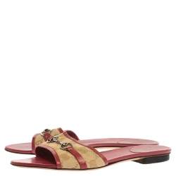 مملوكة مسبقًا Gucci Fuchsia/Beige GG Canvas and Leather Trim Horsebit Flats Size 40.5