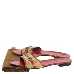 مملوكة مسبقًا Gucci Fuchsia/Beige GG Canvas and Leather Trim Horsebit Flats Size 40.5