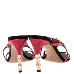 مملوكة مسبقًا Gucci x Tom Ford Pink Leather Snake Head Embellished Slide Sandals Size 41