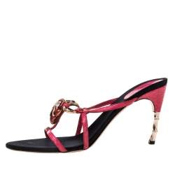 مملوكة مسبقًا Gucci x Tom Ford Pink Leather Snake Head Embellished Slide Sandals Size 41