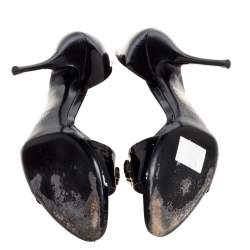 مملوكة مسبقًا Gucci Black Patent Leather Jewel Embellished D'Orsay Peep Toe Sandals Size 39.5