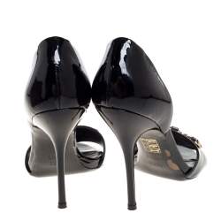 مملوكة مسبقًا Gucci Black Patent Leather Jewel Embellished D'Orsay Peep Toe Sandals Size 39.5