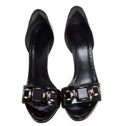 مملوكة مسبقًا Gucci Black Patent Leather Jewel Embellished D'Orsay Peep Toe Sandals Size 39.5