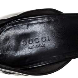 مملوكة مسبقًا Gucci Black Patent Leather Jewel Embellished D'Orsay Peep Toe Sandals Size 39.5