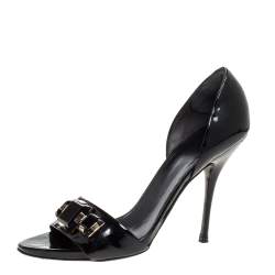 مملوكة مسبقًا Gucci Black Patent Leather Jewel Embellished D'Orsay Peep Toe Sandals Size 39.5