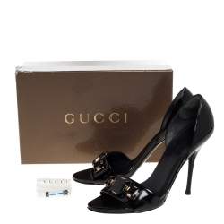 مملوكة مسبقًا Gucci Black Patent Leather Jewel Embellished D'Orsay Peep Toe Sandals Size 39.5