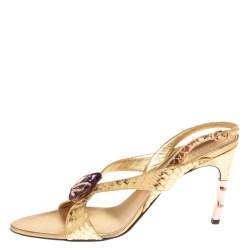 Gucci X Tom Ford Metallic Gold Python Snake-head Embellished