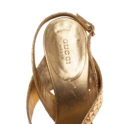 Pre Owned صندل غوتشي وتوم فورد فتحة كعب مزخرف رأس ثعبان جلد ثعبان ذهبي ميتالك مقاس 40.5