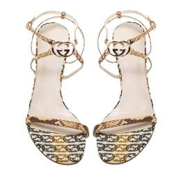 مملوكة مسبقًا Gucci Brown/Cream Python Leather Interlocking GG Ankle Strap Sandals Size 41