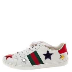مملوكة مسبقًا Gucci White Leather Ace Metallic Stars Low Top Sneakers Size 35.5