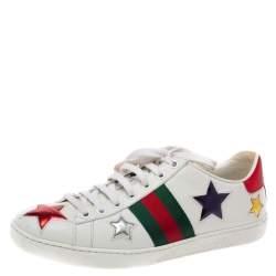 مملوكة مسبقًا Gucci White Leather Ace Metallic Stars Low Top Sneakers Size 35.5